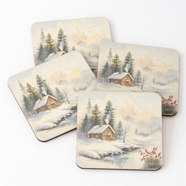 Item preview, Cozy Log Cabin in Snowy Winter Landscape designed and sold by AwakenFah.