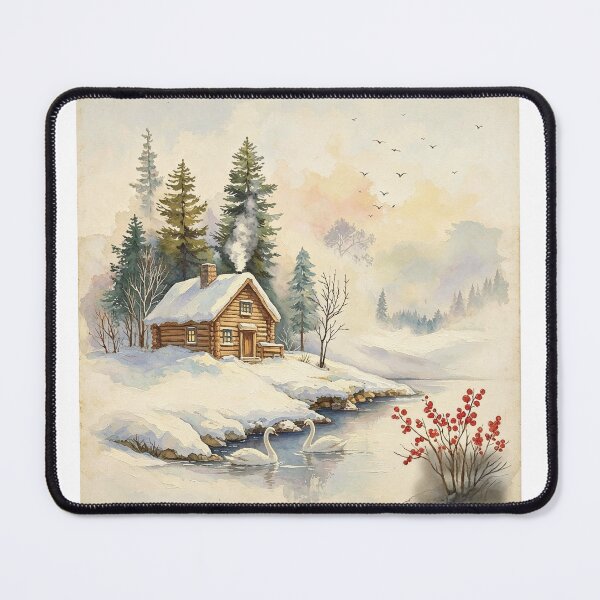Item preview, Cozy Log Cabin in Snowy Winter Landscape designed and sold by AwakenFah.