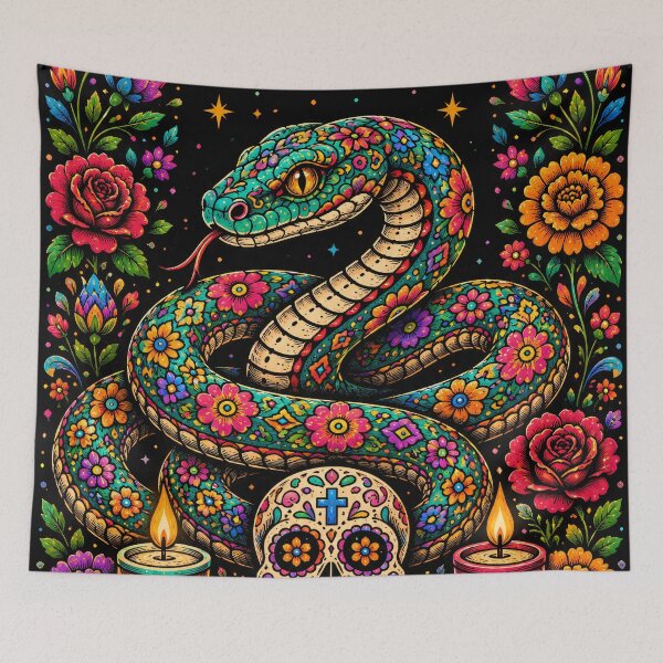 Item preview, Mexican flower snake with sugar skull designed and sold by WonderPiks.