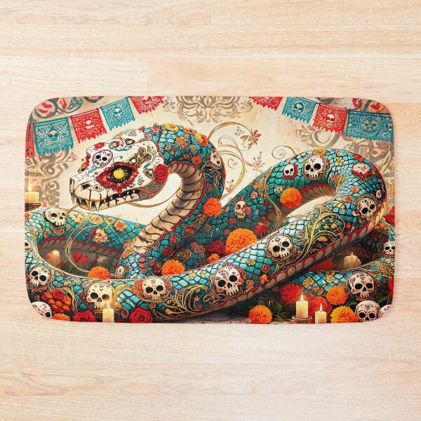 Item preview, Mexican skull snake with flowers designed and sold by WonderPiks.