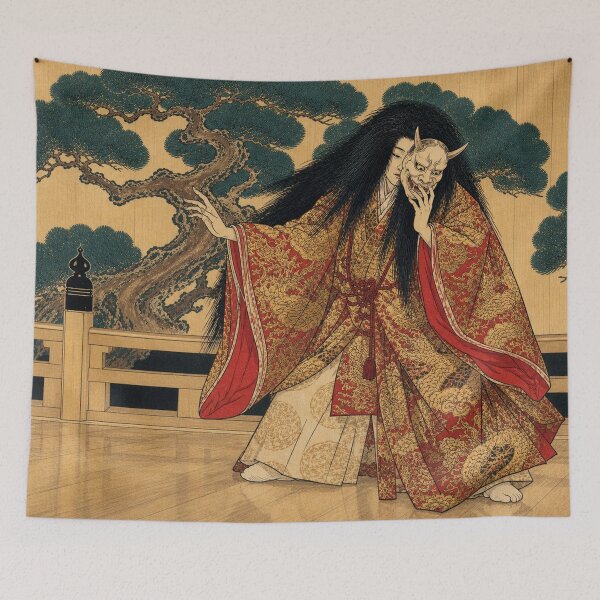 Item preview, The Noh Stage Performance - Vintage Ukiyo-e Japanese Woodblock Print Hannya designed and sold by bapupa.