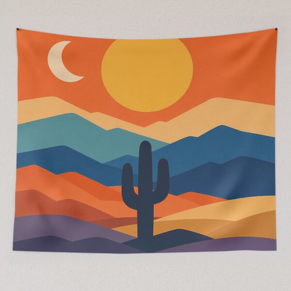 Item preview, Saguaro Desert Sunset with Layered Mountains designed and sold by InkSmithery.