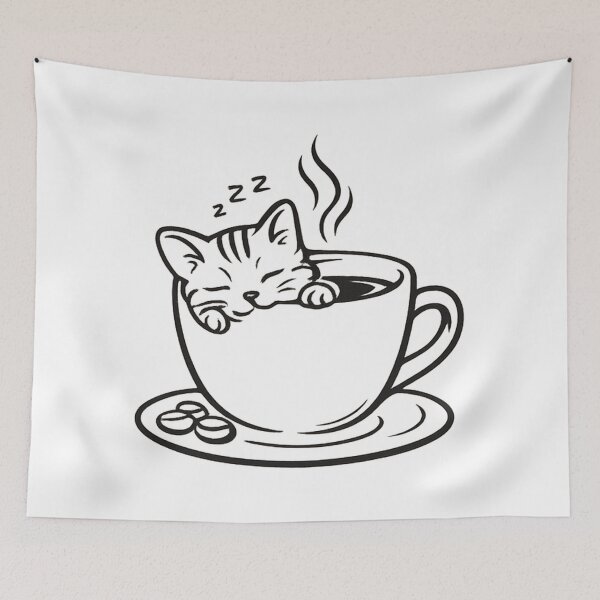 Artikelvorschau, Sleeping Cat In Coffee Cup – Cute Cat Lover Line Art entworfen und verkauft von CLOUTKULT.