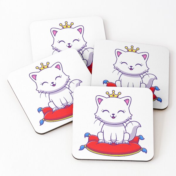Item preview, Cute White Queen Cat on Royal Red Pillow designed and sold by miliemlac.