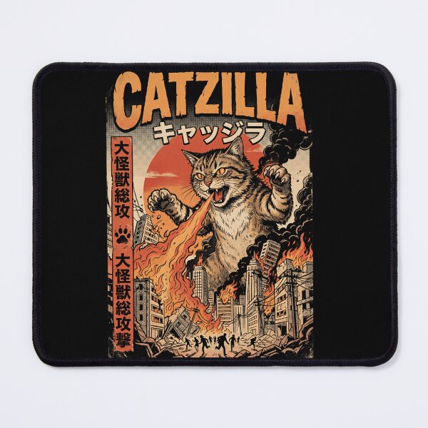 Item preview, Catzilla Vintage Kaiju Cat | Retro Japanese Monster Cat Art designed and sold by ArcaneArtistry.