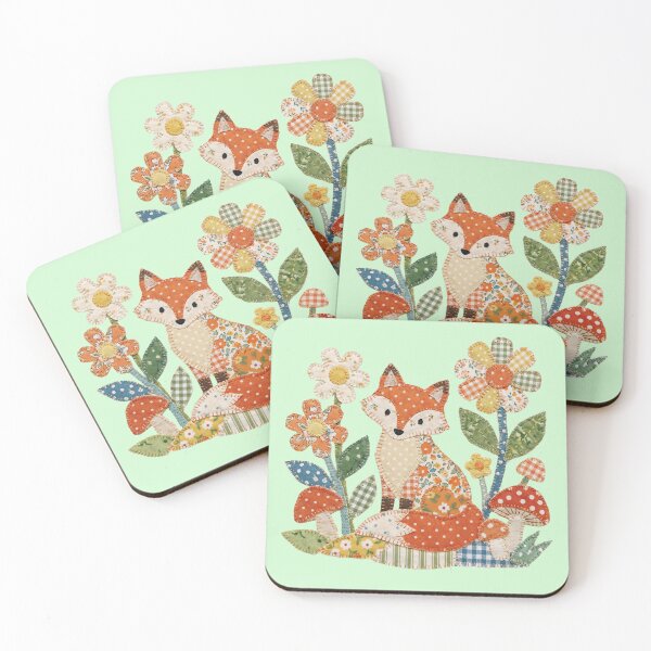 Item preview, Cottagecore Fox Faux Patchwork Folk Art Illustration designed and sold by Sarah Wainwright.