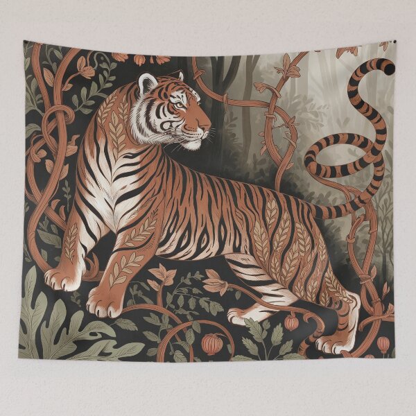 Item preview, William Morris Style Tiger & Botanical Forest - Vintage Maximalist Floral Pattern designed and sold by Tamas Das.
