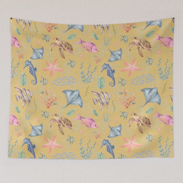 Item preview, Watercolor Ocean Life Textured Yellow designed and sold by KSimpson838.
