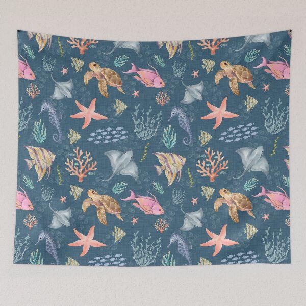Item preview, Watercolor Ocean Life Textured Dark Blue designed and sold by KSimpson838.