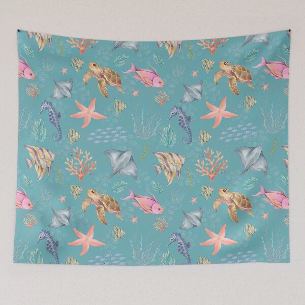 Item preview, Watercolor Ocean Life Textured Turquoise designed and sold by KSimpson838.