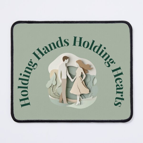 Item preview, Holding Hands Holding Hearts – Love & Care Quote Design with layered paper art in beige, sage and emerald night designed and sold by AmoebaPress.