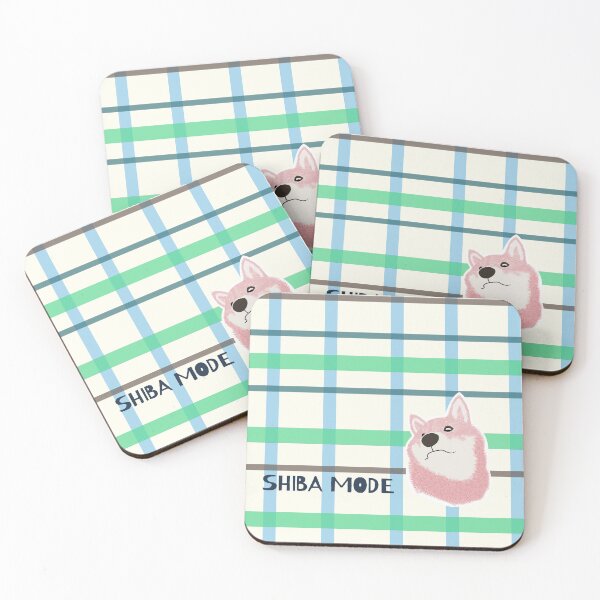 Item preview, Green plaid with pink Shiba Inu designed and sold by ShibaCruise-On.