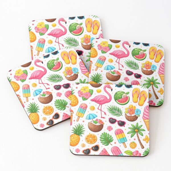 Item preview, Tropical Flamingo Summer Pattern Sticker | Cute Pink Flamingo, Pineapple, Ice Cream & Beach Vibes designed and sold by DreamPixelPrint.
