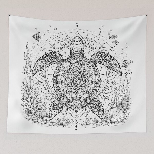Item preview, Sacred Sea Turtle Mandala Line Art designed and sold by suryabumblee.