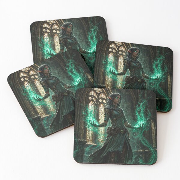 Item preview, Dark Elf Mage Summoning Green Magic | Epic Fantasy Sorcery Art designed and sold by DrakariArt.
