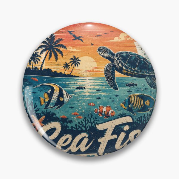 Item preview, Save the Sea fish Turtle Vintage Sunset Design designed and sold by TheGiggleGrid.