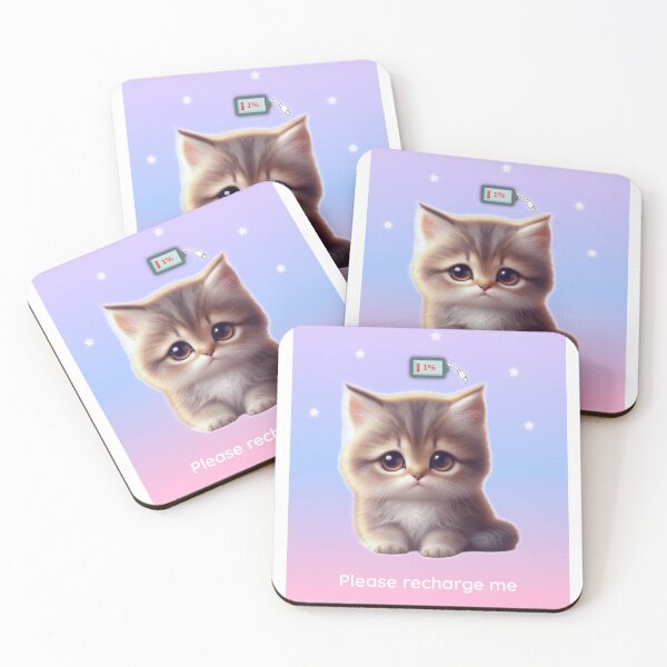 Item preview, Low Battery Cat – 1% Exhausted Kawaii Kitten designed and sold by lunadesignsmoon.