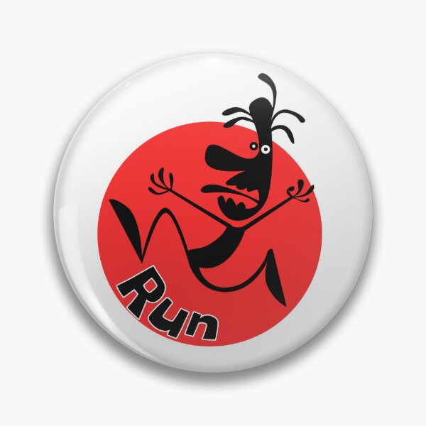 Item preview, Funny Panicked Running Character "Run" Red Badge Doodle Design designed and sold by DesignArtist.ia.