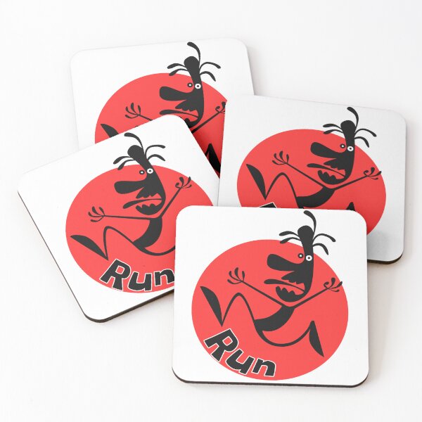 Item preview, Funny Panicked Running Character "Run" Red Badge Doodle Design designed and sold by DesignArtist.ia.