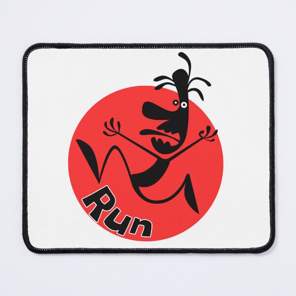 Item preview, Funny Panicked Running Character "Run" Red Badge Doodle Design designed and sold by DesignArtist.ia.
