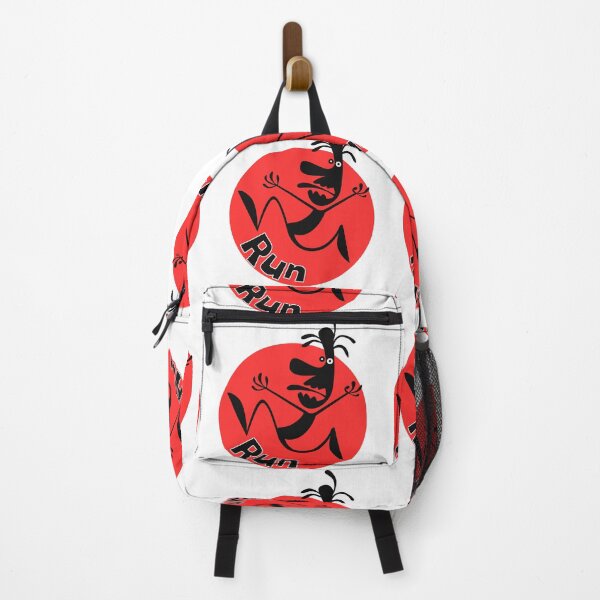 Item preview, Funny Panicked Running Character "Run" Red Badge Doodle Design designed and sold by DesignArtist.ia.