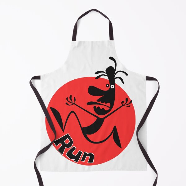 Item preview, Funny Panicked Running Character "Run" Red Badge Doodle Design designed and sold by DesignArtist.ia.