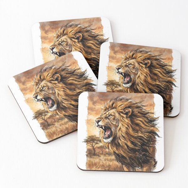 Item preview, Roaring African Lion Savanna Sunset Watercolor designed and sold by RubisLeaf.