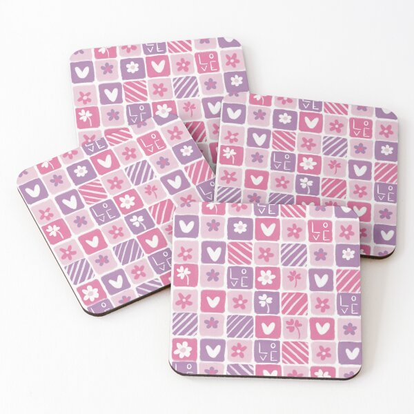Item preview, Pink and white squares with a heart and flower pattern designed and sold by elodie-cousin.