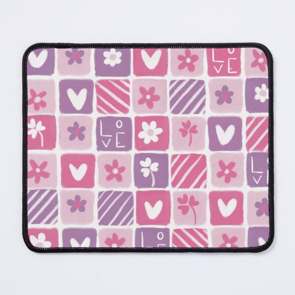 Item preview, Pink and white squares with a heart and flower pattern designed and sold by elodie-cousin.