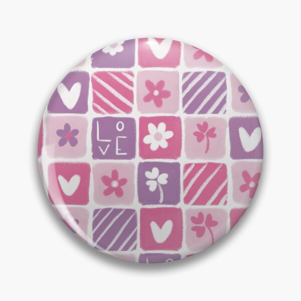 Item preview, Pink and white squares with a heart and flower pattern designed and sold by elodie-cousin.