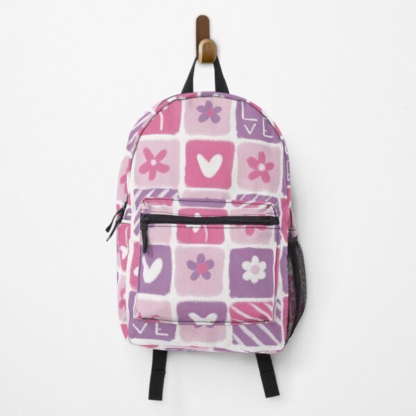 Item preview, Pink and white squares with a heart and flower pattern designed and sold by elodie-cousin.