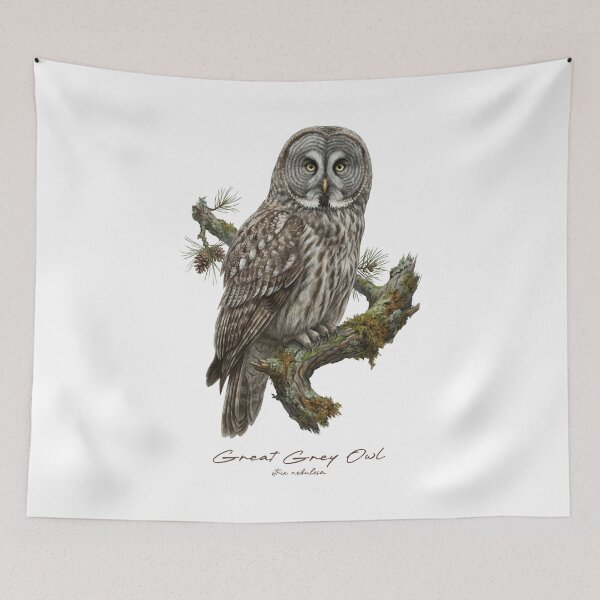 Item preview, Great Grey Owl on Mossy Pine Tree designed and sold by Takeda-art.
