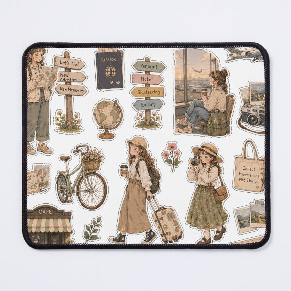 Item preview, Passport to Daydreams Sticker Collection, A whimsical travel sticker sheet, charming journeys, vintage luggage, wanderers. designed and sold by BlareBlare.
