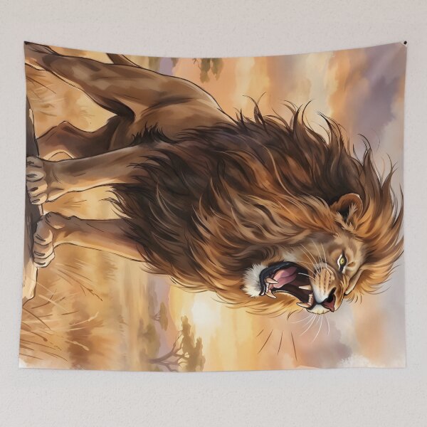 Item preview, Roaring African Lion Standing on Savanna Rock designed and sold by RubisLeaf.