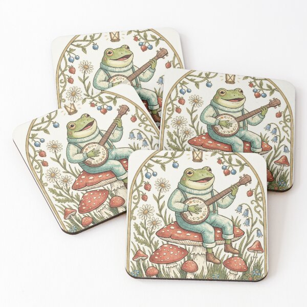Item preview, banjo frog on mushroom designed and sold by AdyKurniawan.