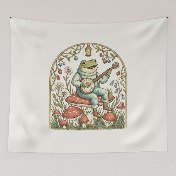 Item preview, banjo frog on mushroom designed and sold by AdyKurniawan.