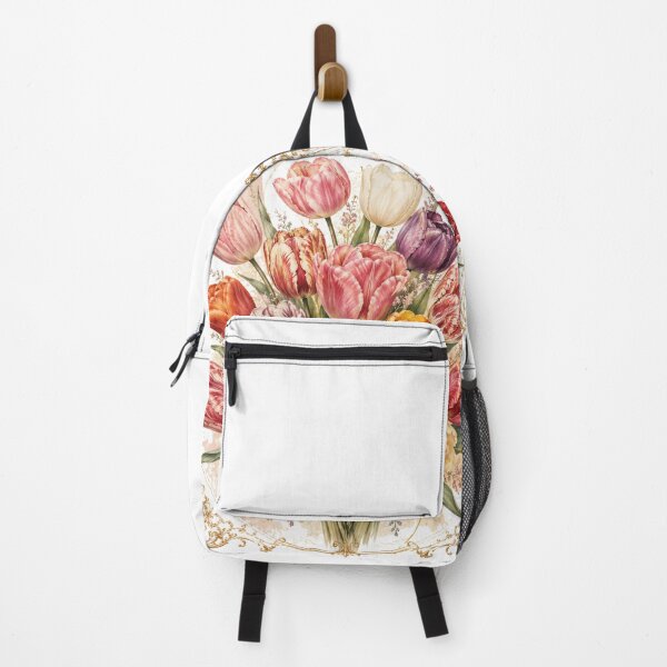 Item preview, Colorful Vintage Tulip Bouquet with Gold Filigree Frame | Elegant Botanical Floral Art designed and sold by Joyfulfabric.