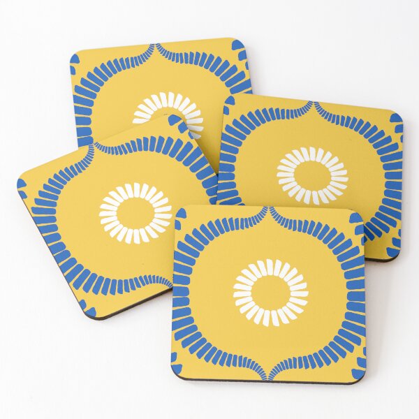 Item preview, Circus Inspired Blue Ogee and White Circle Motifs on Yellow designed and sold by ArtyFridgees.