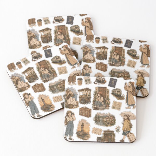 Item preview, Cozy Trails & Golden Maps Sticker Collection, countryside explorations, handwritten itineraries, quiet coffee breaks, adventures along paths. designed and sold by BlareBlare.