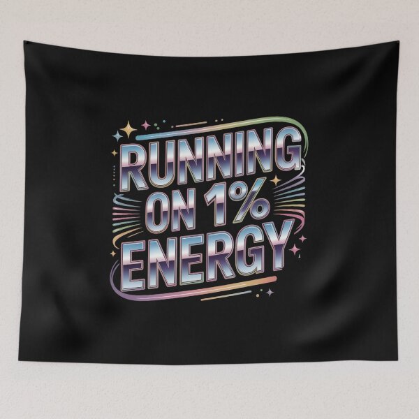 Item preview, Running On 1% Energy Funny Introvert Meme Quote Retro Aesthetic Typography Design designed and sold by Aarvya Fashion Club ( A.F.C ).
