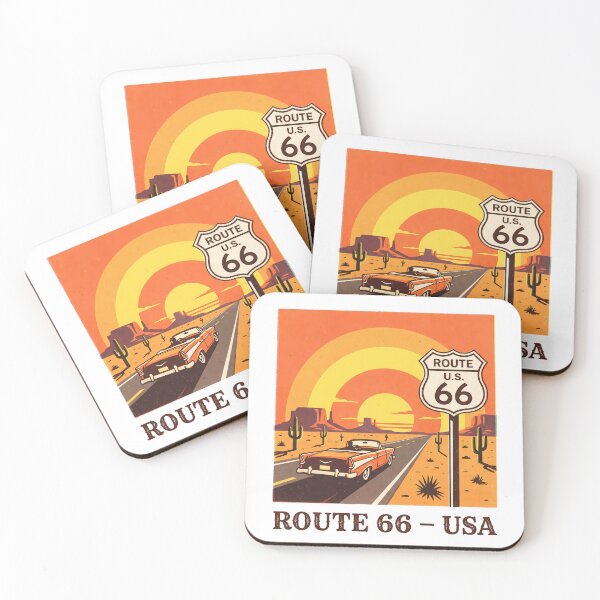 Item preview, Vintage Route 66 Desert Road Trip Retro Car Art designed and sold by LoliDesignShop.