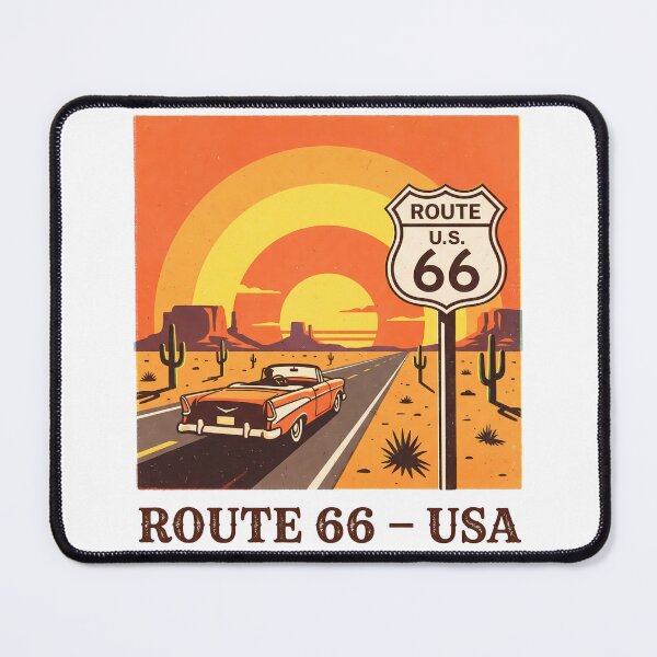 Item preview, Vintage Route 66 Desert Road Trip Retro Car Art designed and sold by LoliDesignShop.