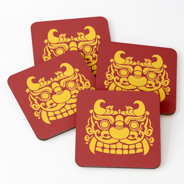 Item preview, Korean Dokkaebi Mask Red Gold Digital Art Print | Instant Download designed and sold by DaHaeStudio.