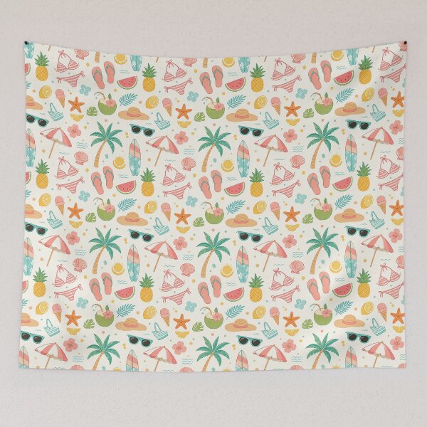 Item preview, Summer Icons Seamless Pattern | Tropical Beach Vacation Tile | Cute Pastel Summer Aesthetic | Fun Coastal Wallpaper & Fabric Design designed and sold by AnimalAirtistry.