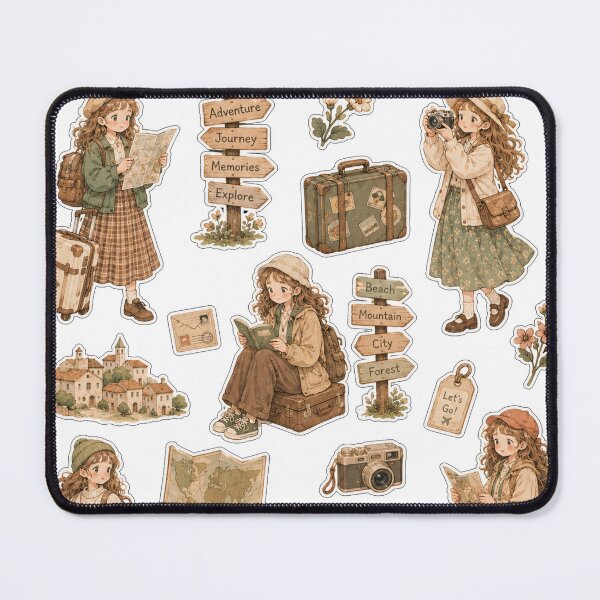 Item preview, Explorer Sticker Collection, illustrated travel aesthetic sticker sheet, elegant traveler portraits, memorable destinations, treasured travel. designed and sold by BlareBlare.