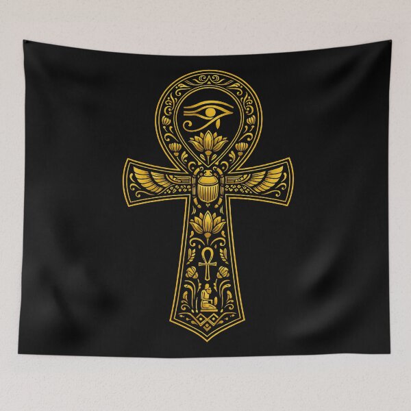 Item preview, Ornate Golden Ankh Cross with Eye of Horus and Scarab designed and sold by Ahmed-G-Designs.
