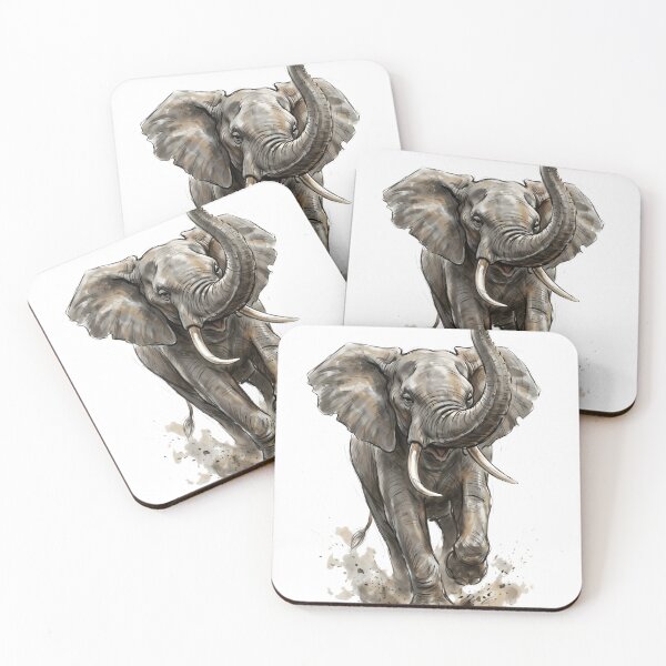 Item preview, African Elephant Charging Forward Watercolor Art designed and sold by RubisLeaf.