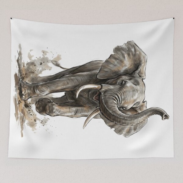 Item preview, African Elephant Charging Forward Watercolor Art designed and sold by RubisLeaf.