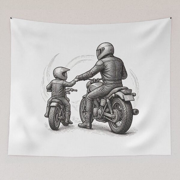 Item preview, Father and Son Motorcycle Bond Vintage Biker Graphic Design designed and sold by Kavya Art.