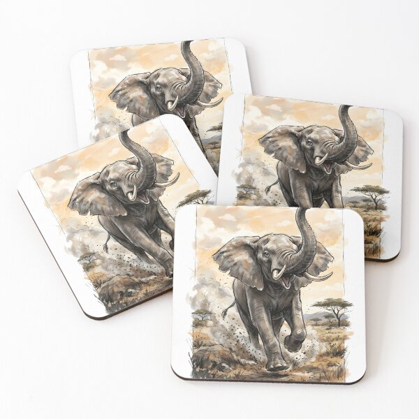 Item preview, African Elephant In Savanna Landscape Watercolor Illustration designed and sold by RubisLeaf.